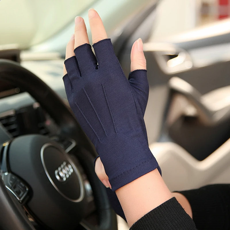 fashion black pu leather gloves male thin style driving leather men gloves non slip five fingers full palm touchscreen pm014pn 9 Summer Sunscreen Gloves Male Female Thin Style Absorb Sweat Breathable Non-Slip Semi-fingers Driving Gloves For Man Woman SZ104W