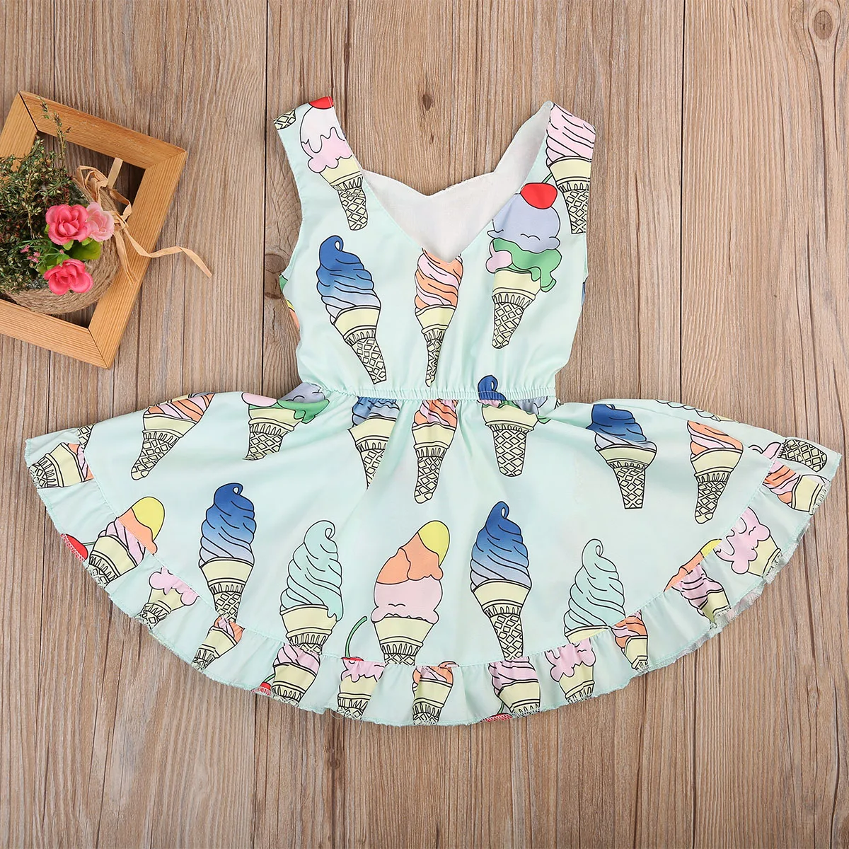 Toddler Baby Girls Ice Cream Tutu Romper Dress Summer Print Sleeveless