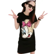 2017 Summer Harajuku Dress Short Sleeve Character Dress Women Sequin Mickey T shirt Dress Cartoon Robe Femme Dress S- 4XL YX058