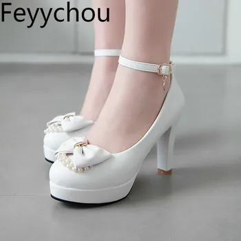 

Women's Pumps Super High Heels Shoes Pu Round Toe String Bead Platform 2019 Spring Autumn Sexy Fashion Casual Party Wedding Pink
