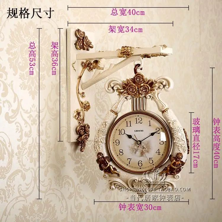 Европейский Двухсторонние настенные часы Гостиная Творческий немой двух-односторонние часы современный ретро моды дома настенные часы