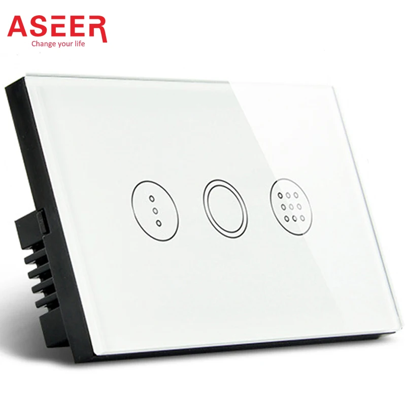 

ASEER,AU/US Standard Timer Wall Switch 1000W,(3-9minutes delay),White Crystal Glass Panel,Light Touch Switch+LED Indicator