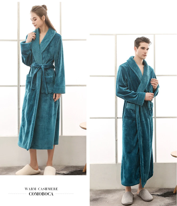 Queenral Man And Woman Robe Winter Long Bathrobe Warm Flannel Satin Male And Female Robes Sleepwear Sexy Pajamas Nightgown    10