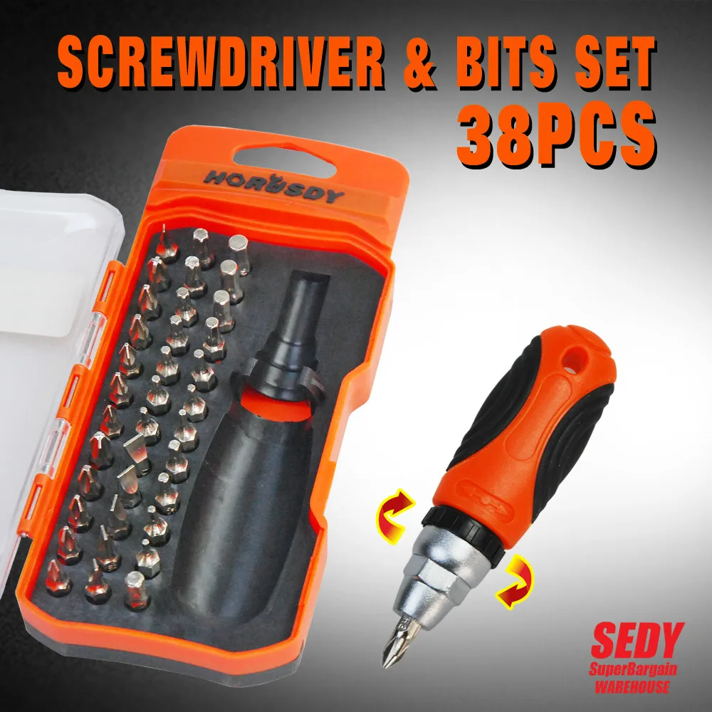

HORUSDY Screwdriver & Bit Set  Electron Torx MIni Magnetic Tool Set Hand Tools Kit Opening Repair Orange 38pc