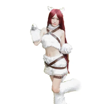 

The Sinister Blade Dark Night Catwoman Katarina Du Couteau Cosplay Costume top+skirt+sleeves+leg covers+ears+tail+belt