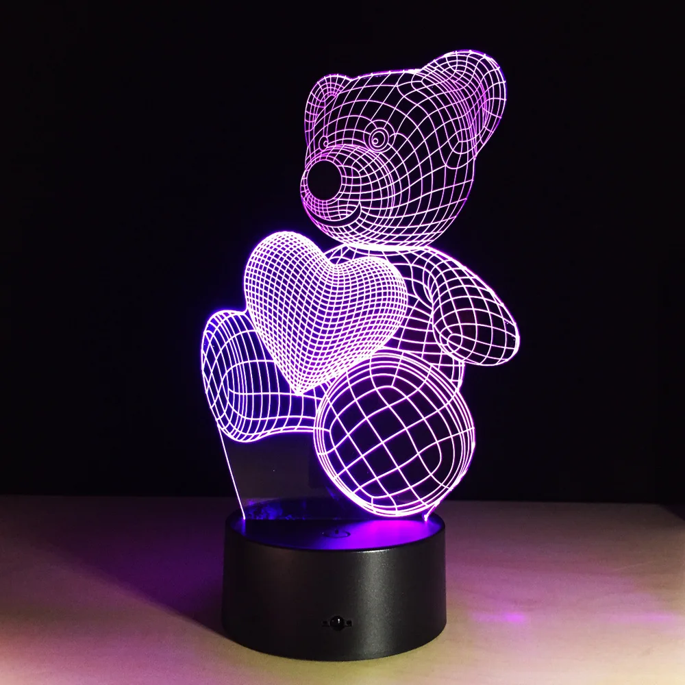  3D Color Changing Mood Lamp Animal Cute Teddy Bear Bulbing Light USB Love Bear Luminous Doll Lovely - 32715622439