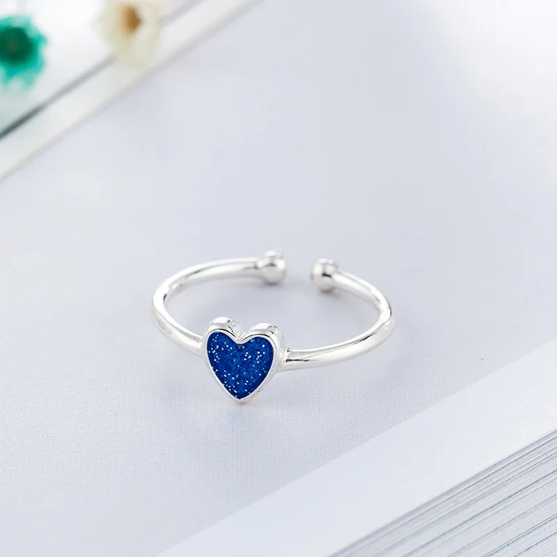 Модное Настоящее 925 пробы Серебряное синее сердце кольца для женщин Свадебные ювелирные изделия панк ретро античный регулируемый размер палец большое кольцо