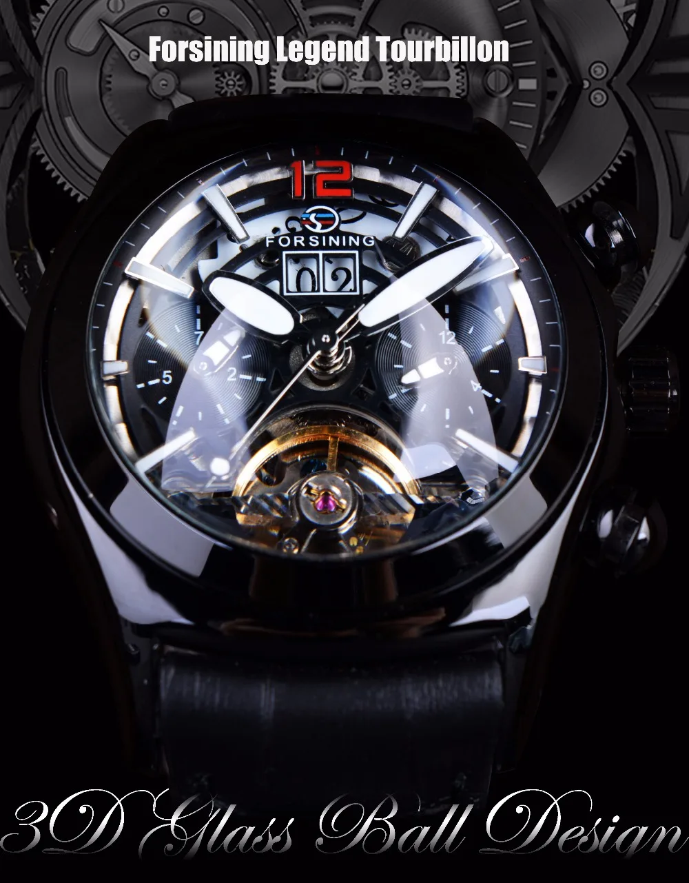 Forsining Legend Tourbillion, серия, модные, стекло, таинственный дизайн, натуральная кожа, мужские часы, Лидирующий бренд, Роскошные, автоматические часы