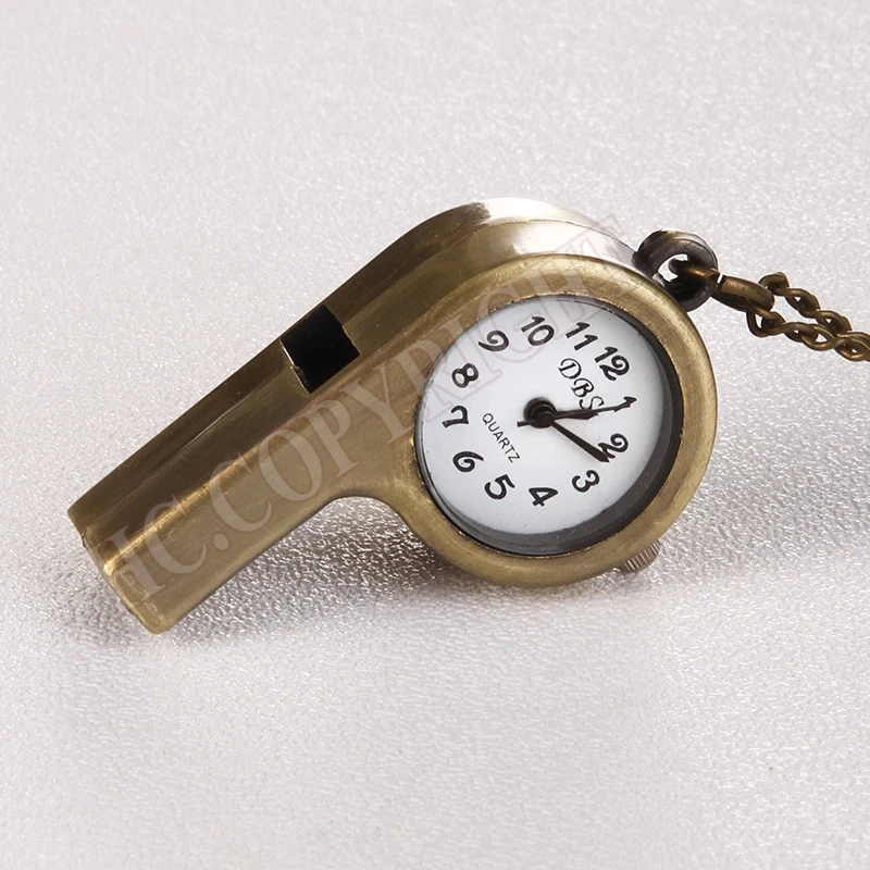 

2018 Vintage Copper Retro Style Whistle Pocket Watch Necklace Pendant Creative Men Women Clock Relogio Gift