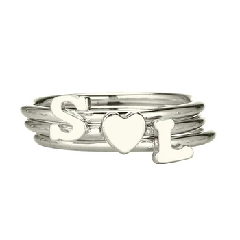 

Wholesale Personalized Initial Stack Ring Silver Last Name Initial Heart Ring Set Tiny Love Ring Dainty Ring Delicate Jewelry