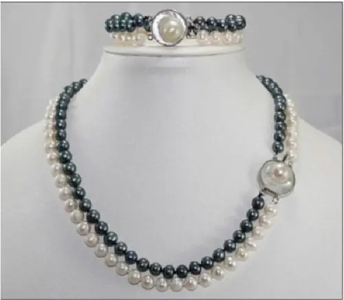 

SHIPPING HOT sell new Style >>>>2 ROW AAA8-9mm NATURAL south sea white pearl necklace bracelet set 14k/20