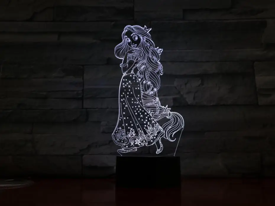 Принцесса Рапунцель фигура Usb 3d светодиодный ночник украшение для девочек Дети Ребенок подарки 7 цветов меняющийся визуальный Настольный светильник