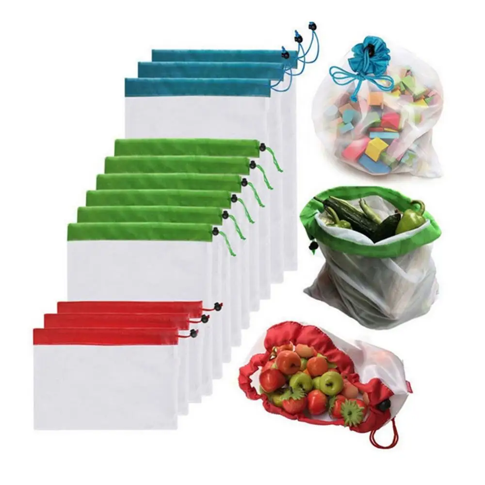 

3pcs/set Reusable Cotton Vegetable Bags Home Kitchen Fruit And Vegetable Storage Mesh Bags With Drawstring Machine Washable