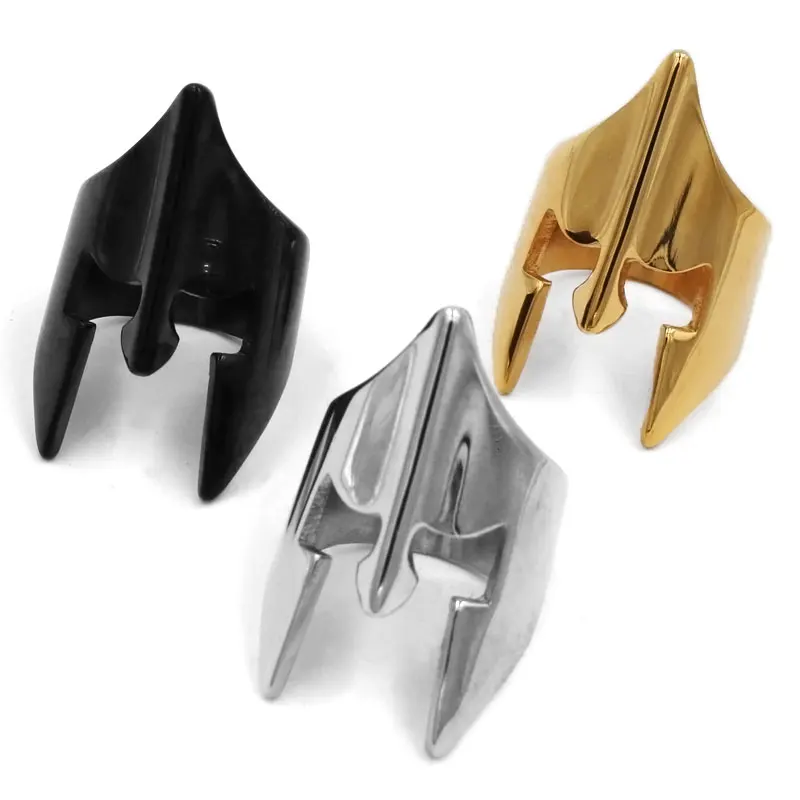 

Wholesale Spartacus Helmet Ring Stainless Steel Jewelry High Quality Silver Black Gold Mask Biker Movie Ring for Men SWR0722B