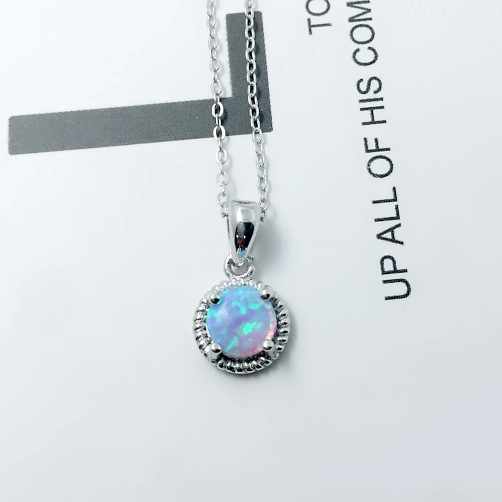 Round Shape Opal Stone Pendant Necklace Classic 925 Sterling Silver Necklace & Pendants Best Gift For Women (JewelOra NE102687 )