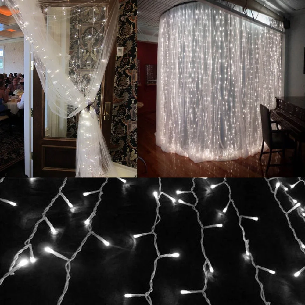 

HNGCHOIGE 1 Set 6x3m 600 LED EU Plug Indoor Outdoor Curtain Fairy String Light For Wedding Decor Party Garden Square 5 Color
