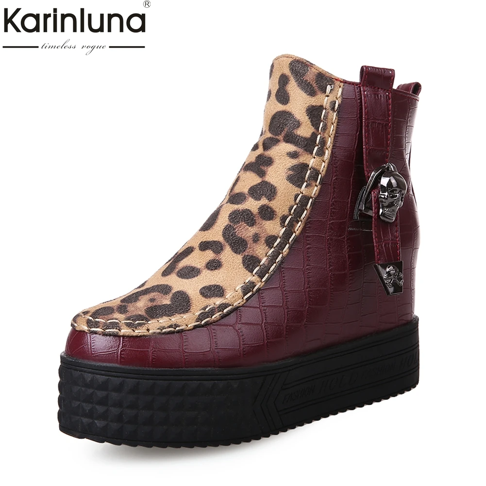 

Women's 2019 Dropship Big Size 43 inner high heels platform leopard fashion ankle Boots Women Shoes Winter Shoes Woman Boots
