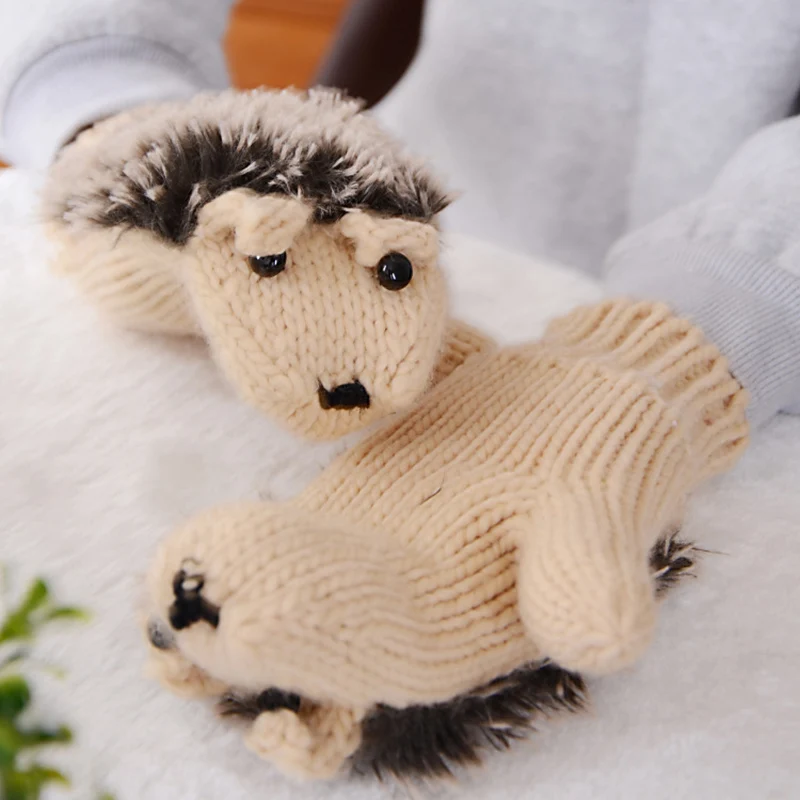 Women's Winter Cartoon Hedgehog Gloves Without Fingers Knitting Wool Warm Mittens Fingerless Glove
