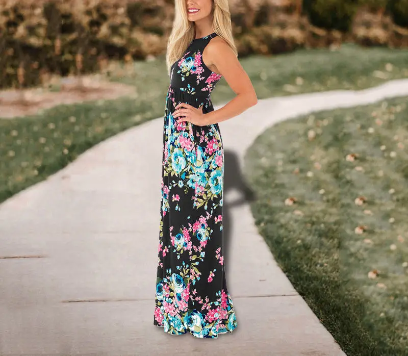 Gladiolus Hot 2019 Summer Dress Women Sleeveless O Neck Floral Print Casual Women Maxi Dress Loose Long Ladies Dresses Sundress (21)