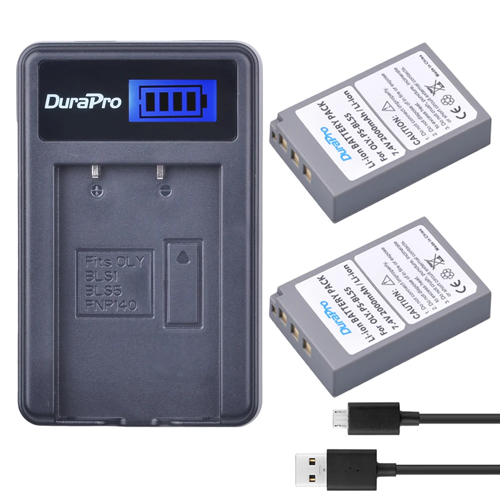 2 шт. 2000 мА/ч, BLS-5 BLS5 BLS50 батарея+ 1 ЖК-дисплей USB зарядка для Olympus EP1 PL2 PL5 PL6 E-PL7 E-PM2 E450 E600 E620 стилус EM10