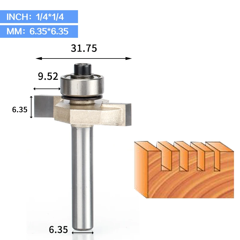 HUHAO 1 шт. 1/4 дюйма Rabbeting бит с подшипниками деревообрабатывающий инструмент Т-образные подшипники деревообрабатывающие фрезы для дерева 1/4 - Длина режущей кромки: 2921
