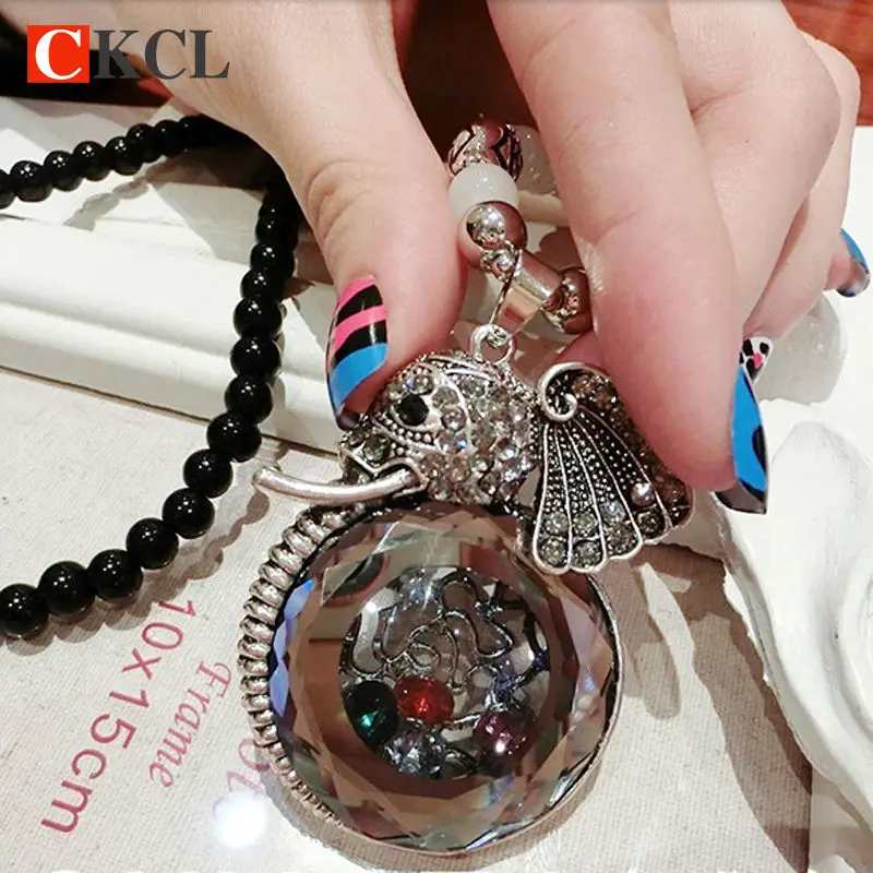 

new style Fashion jewelry women vintage accessories Round Crystal Elephant pendant necklace long sweater Beads necklace