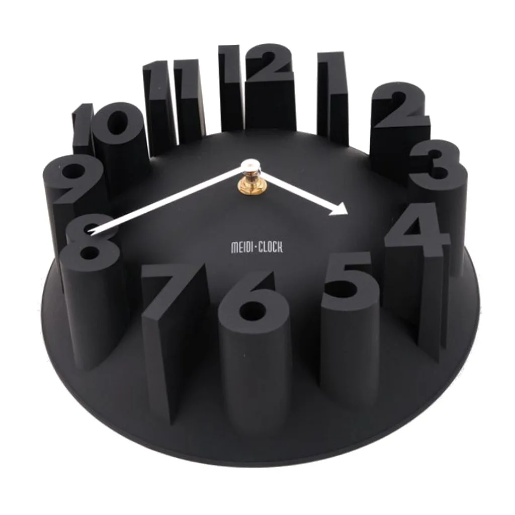 

Modern 3D Wall Clock Kitchen Living Clock Decal Sticker Carved Battery Power Black
