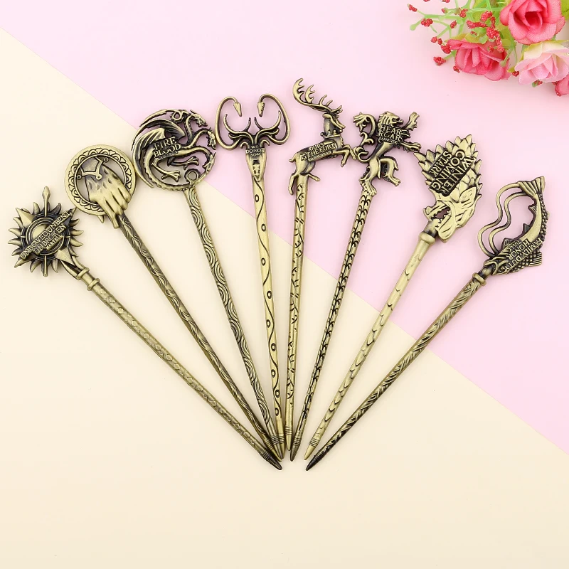 

Retro Hair Jewelry Antique Bronze Hairpins Game Of Thrones Hair Sticks Hand Of The King Badge House Stark Wolf Hair Accessories