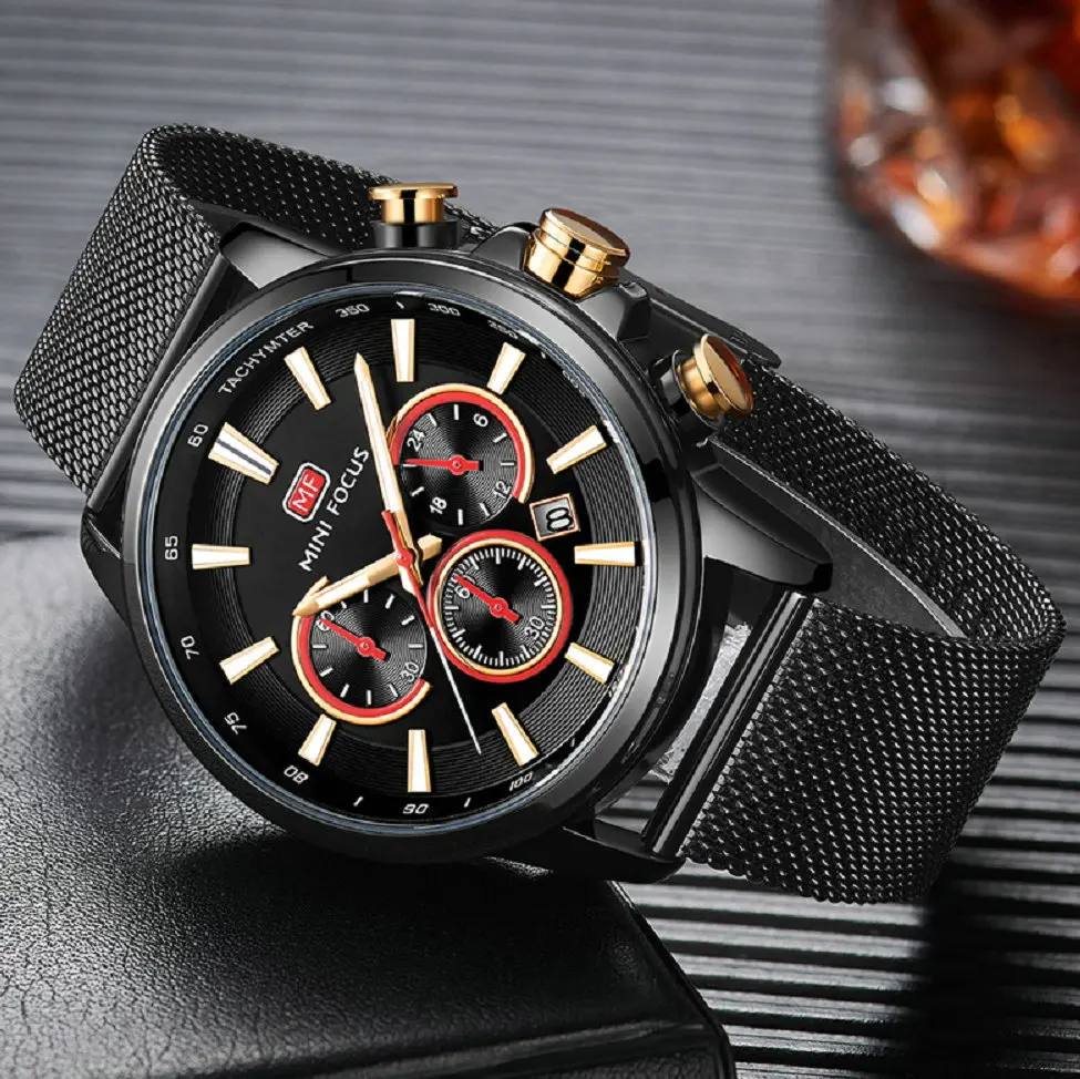 

Luxury Royal Black Watch Men Ultra Thin Watches Quartz Analog Clock Mesh Strap Waterproof Chronograph Casual Business Wristwatch
