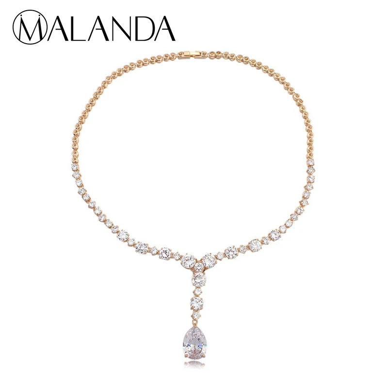 

MALANDA Brand Clear Water Drop Zircon Necklaces Pendant For Women Luxury Statement Necklaces Wedding Party Jewelry mum Gift 2018