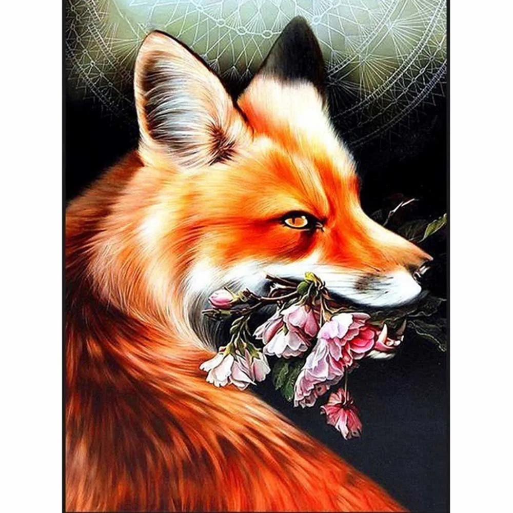 5D-DIY-Diamond-Painting-A-fox-with-flowers-in-its-mouth-Full-circular-Diamond-Embroidery-Cross