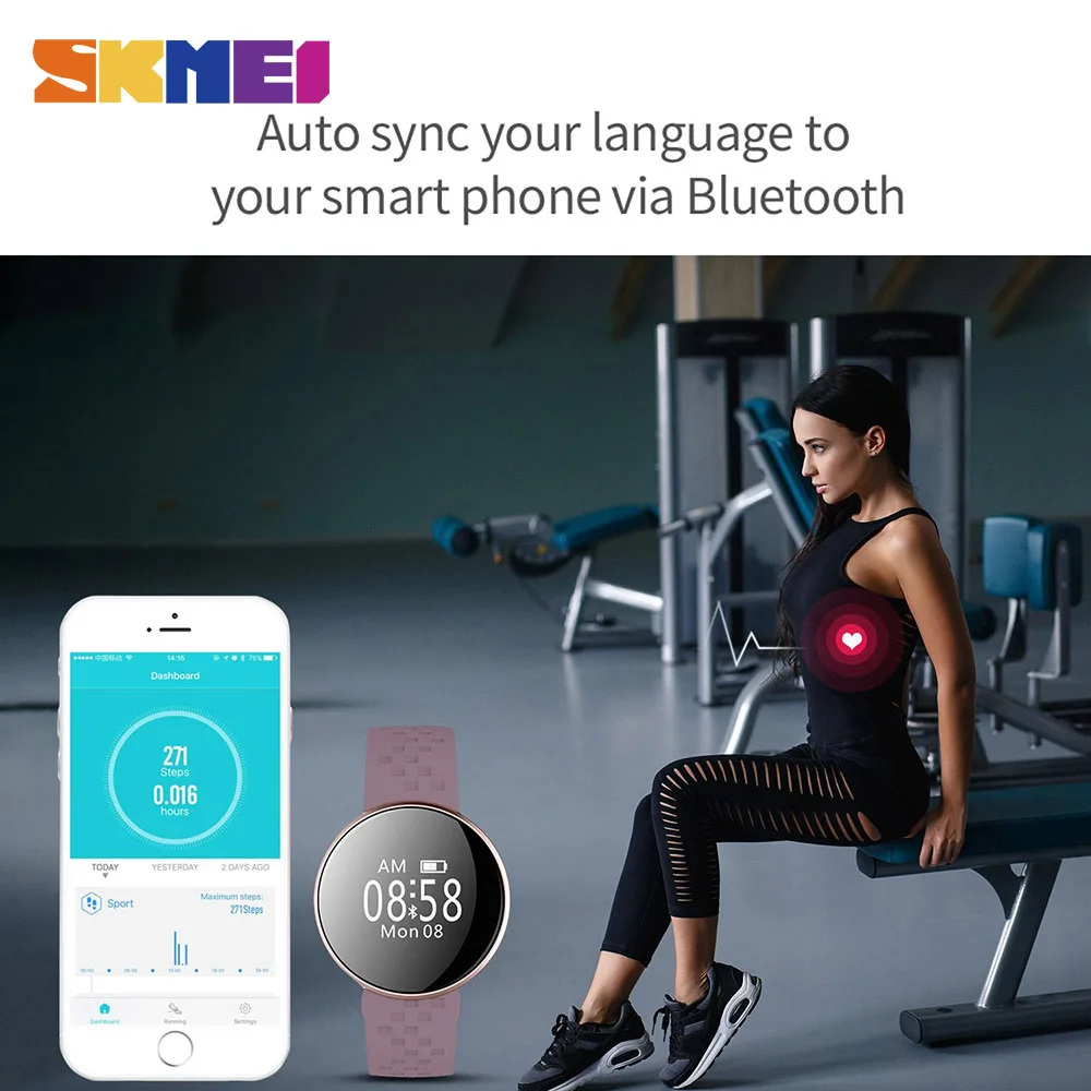 SKMEI Women Fashion Smart Watch Sport Smartwatch Women's Digital Watch for IOS Android Sleep Monitoring Remote Camera Top Clock
