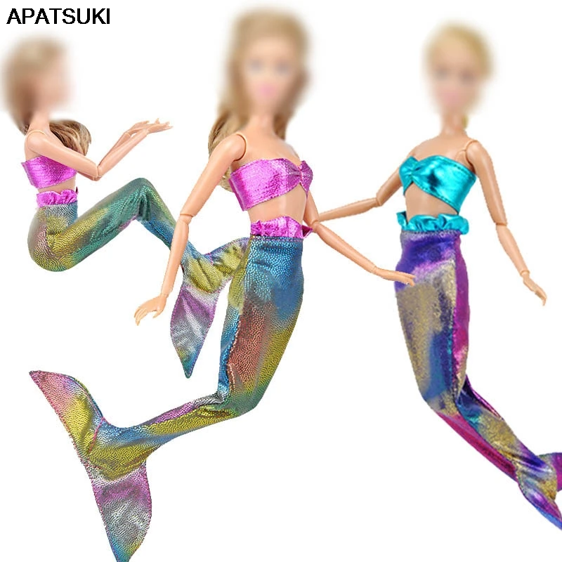 

Colorful Mermaid Tail Doll Dress For Barbie Doll Clothes Evening Dresses Party Gown Bra & Fishtail Skirt 1/6 Doll Accessories