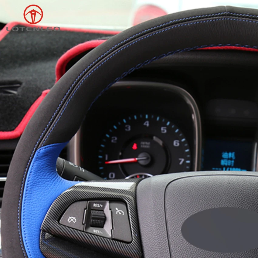 LQTENLEO черный замшевый Черный Синий кожаный чехол на руль для Chevrolet Malibu 2011- Volt Camaro 2011- Aveo
