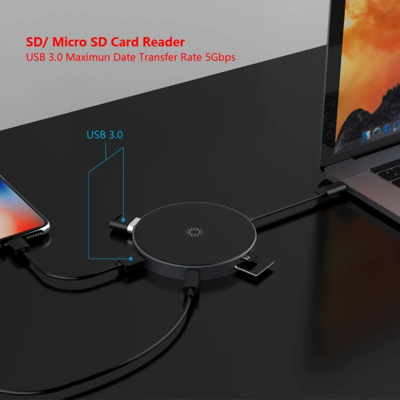 Мультифункция USB концентратор адаптер Портативный USB C концентратор адаптер 4 K HDMI выход QI type-C Беспроводное зарядное устройство SD/TF кард-ридер