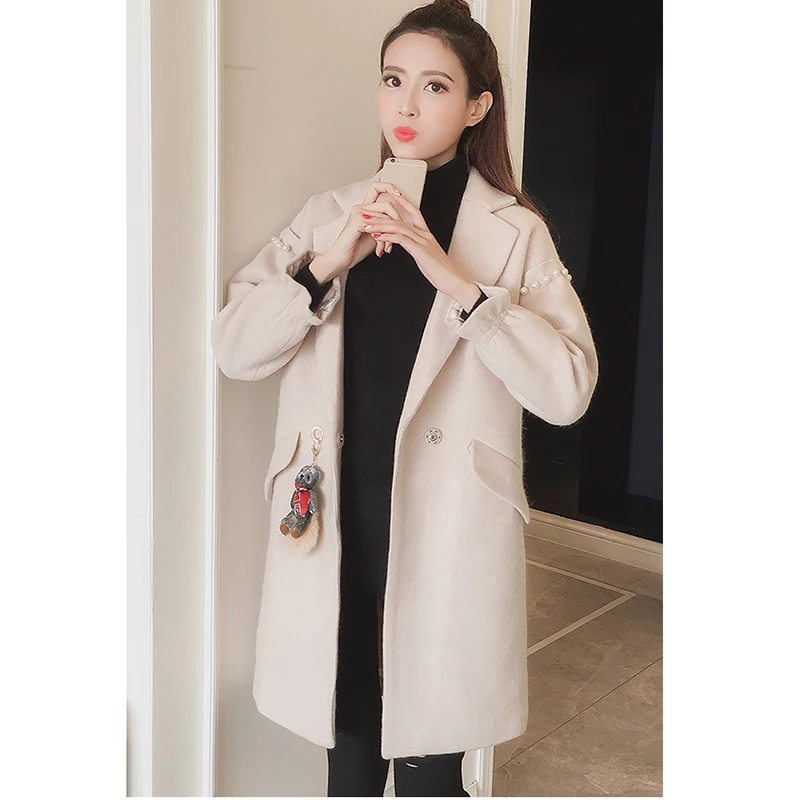 2018 Manteau De Décor Femmes Qualité Mélange Beige Automne Perles Laine orange Mince Cardigan Veste Élégante Long Haute Lady Cachemire Printemps rzt7qXxr