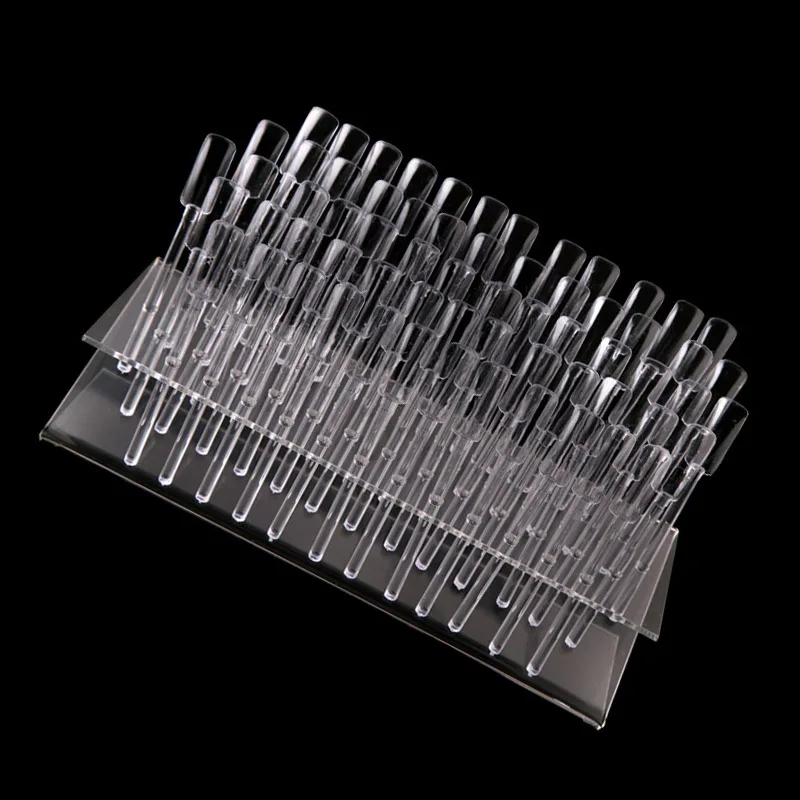 

Hot sale 64 Pcs Sticks Clear False Nail Art Tips Display Stand Shelf Nails Polish Show Color Swatches Training Practice Tool