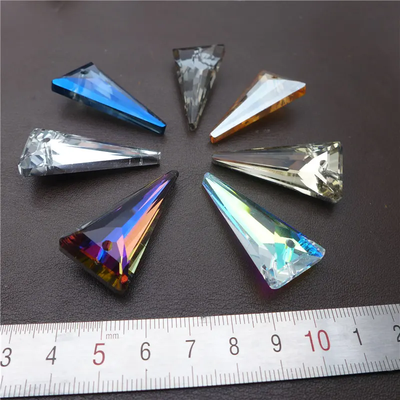 

12PCS 38mm Austria crystal long triangle shape pendants glass AB rainbow lamp chandeliers beads rhinestone for Jewelry making k9