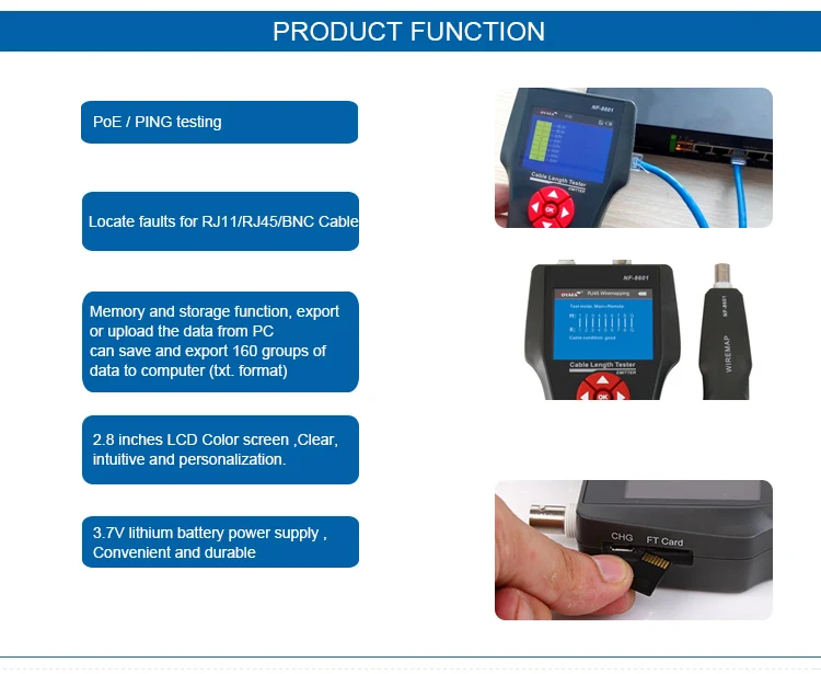 Noyafa NF-8601W Многофункциональный тестер сетевого кабеля ЖК-тестер длины кабеля тестер точки останова для RJ45, RJ11, BNC, PING/POE