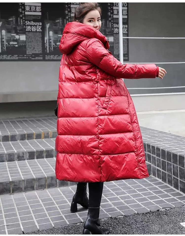 Зимняя женская длинная куртка зимнее пальто Женская белая утка вниз Женская парка теплый пуховик с капюшоном зимняя куртка Женское пальто