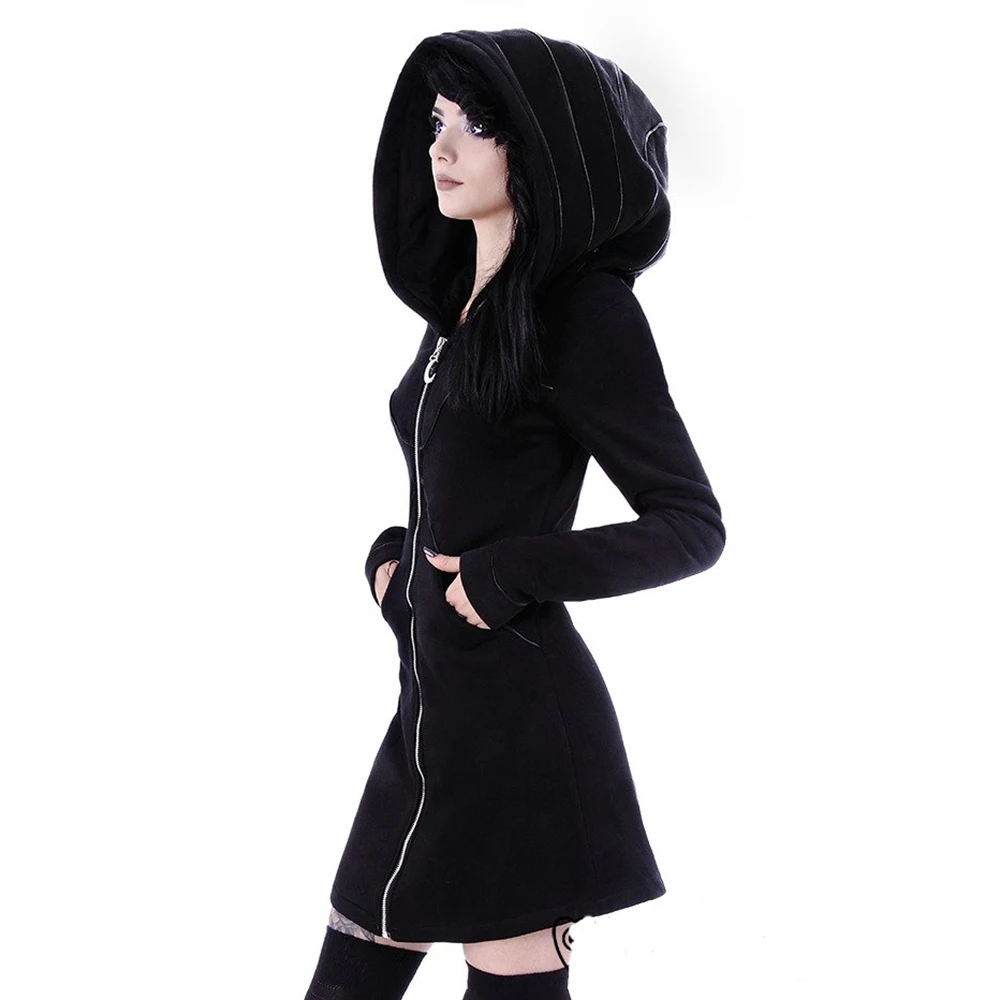  2019 New Gothic Women Hoodie Casual Long Sleeve Hooded zip-up Sweatshirts Hooded Female Jumper Wome