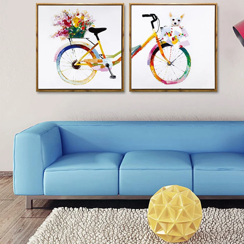 HAOCHU-Nordic-Decoration-Flower-Colorful-Bicycle-Dog-Chihuahua-Oil-Canvas-Painting-Wall-Poster-and-Prints-For (1)
