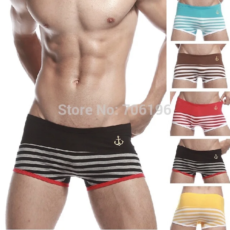 

SEOBEAN Boxer hombre Anchor knickers jockstrap lingerie loose Men's Cotton Striped Boxer Underwear ropa interior Man Intimate