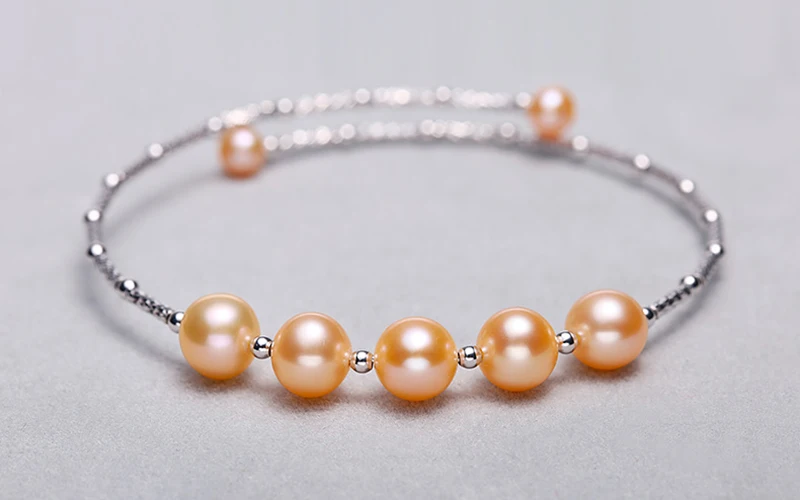 925 sterling silver tube beads pearls elastic memory bangles (2)