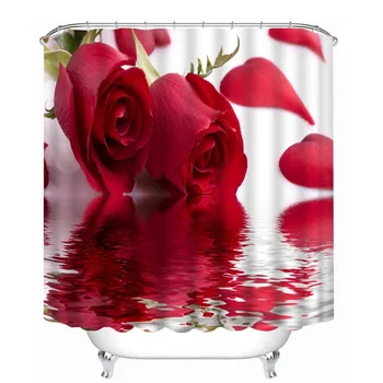 

3D Oil Red Rose Wedding Bathroom Shower Curtain Waterproof,Red Rose Wedding Princess Bedroom Shower Curtain W150XH180/W180XH180