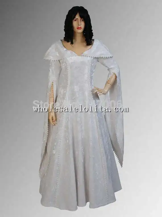 17th Century White Renaissance Noblewoman's Dress in Crushed Velvet