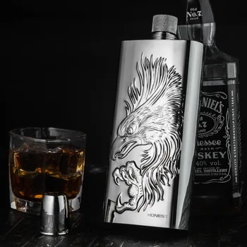 

Genuine high-grade metal 304 stainless steel embossed hip flask portable outdoor 17 oz 1 kg wholesale