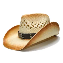 Модная женская и Мужская Западная ковбойская шляпа с панк-пиратской лентой, Соломенная женская шляпа для папы, пляжа, солнца, сомбреро, сетка, пастушка, джаз, шляпа, размер 58 см