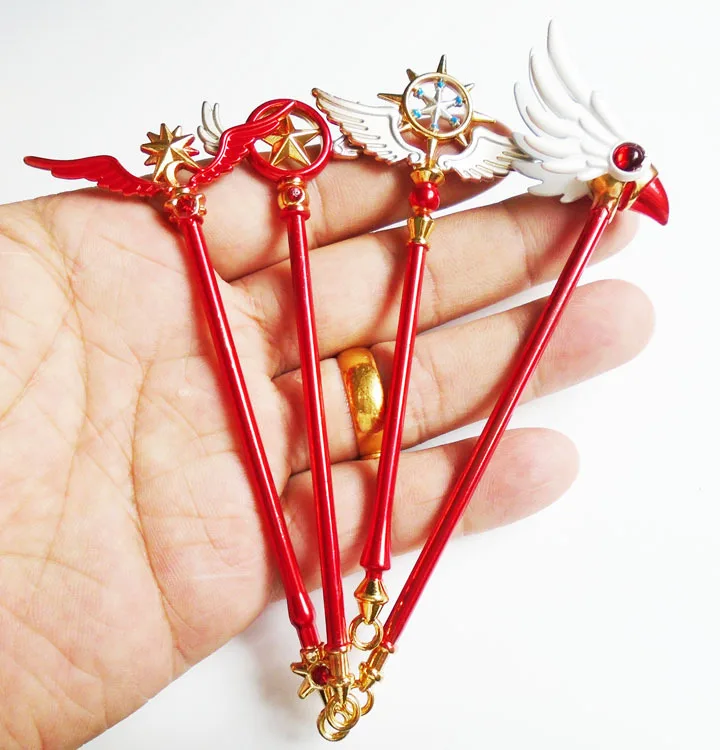 

Card Captor Cardcaptor SAKURA Wing Wand Alloy Keychains Gold Key Chain Necklace Pendants Bags Fob Charms Keyring Cosplay Jewelry