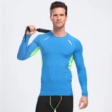 Tights and fitness clothing long sleeved tops for men sweat running compression shirt quick dry stretch slim training clothes